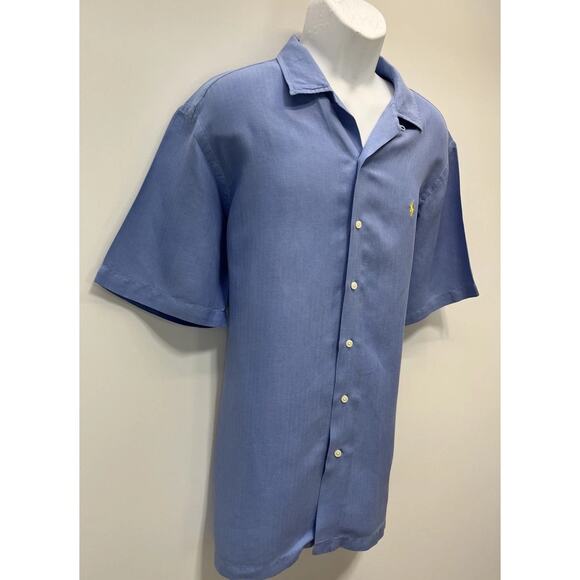 Vintage Polo Ralph Lauren Blue Short Sleeve Shirt Mens XL Linen Silk Blue - Picture 3 of 7